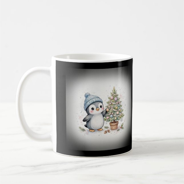 Penguin Decorating Christmas Tree Coffee Mug (Left)