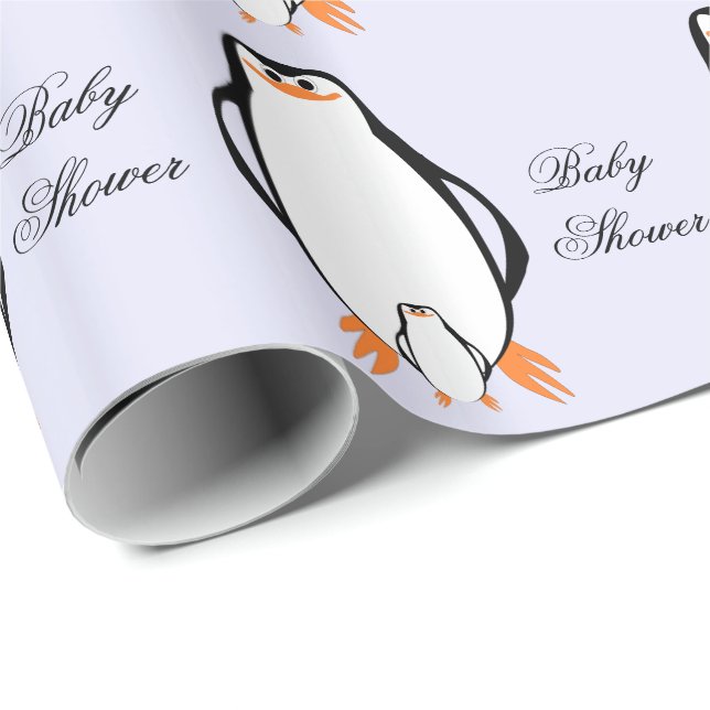 Penguin Design Personalised Baby Shower Wrapping Paper (Roll Corner)