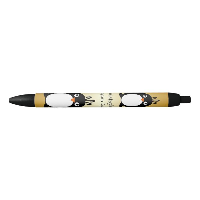 Penguin Design Personalised Black Ink Pen (Front)