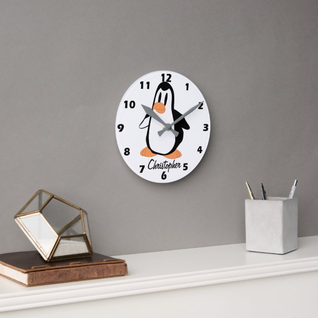 Penguin Design Personalised Round Clock (Office)