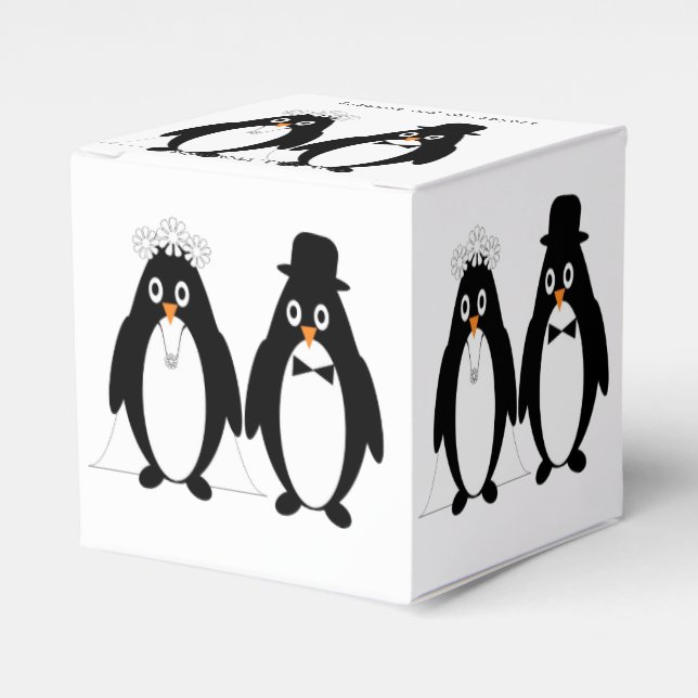Penguin Design Wedding Favour Box (Front Side)