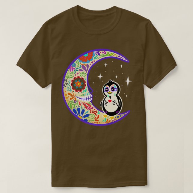 Penguin Dia de Los Muertos Skeleton  T-Shirt (Design Front)