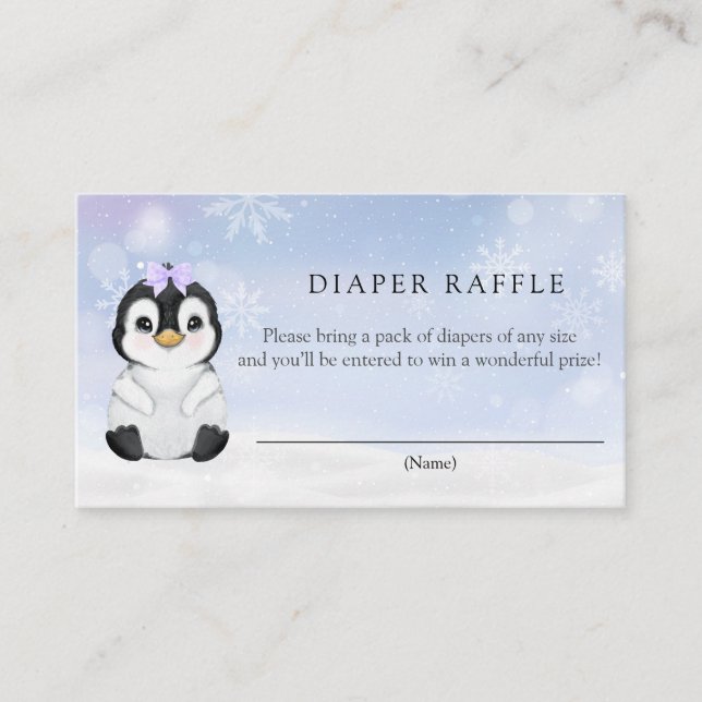 Penguin Diaper Raffle Enclosure Card (Front)