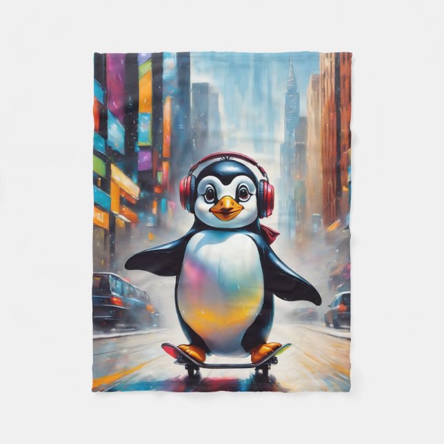 Penguin Digital Art Painting Cool Fleece Blanket (Front)