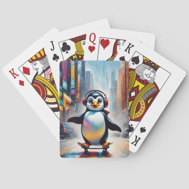 Penguin Digital Art Painting Cool Playing Cards (Back)
