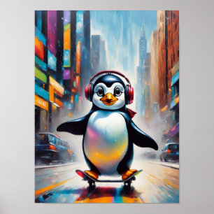 Penguin Digital Art Painting Cool Poster