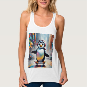 Penguin Digital Art Painting Cool Singlet