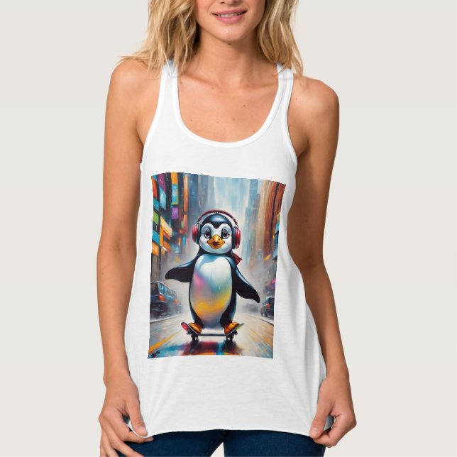 Penguin Digital Art Painting Cool Singlet (Front)