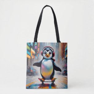 Penguin Digital Art Painting Cool Tote Bag