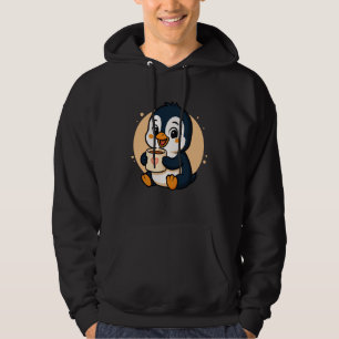 Penguin Drinking Coffee Graphic Penguin Kawaii Ani Hoodie