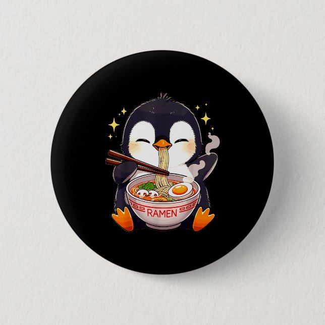 Penguin Eating Ramen  6 Cm Round Badge (Front)
