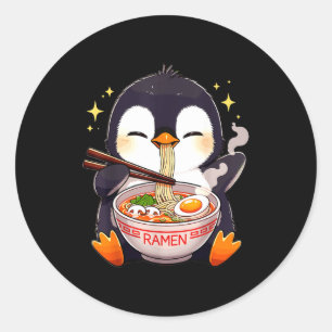 Penguin Eating Ramen  Classic Round Sticker