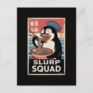 Penguin Eating Ramen Funny Slurp Squad Holiday Postcard