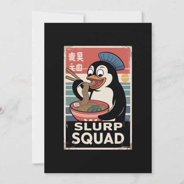 Penguin Eating Ramen Funny Slurp Squad Invitation (Front)