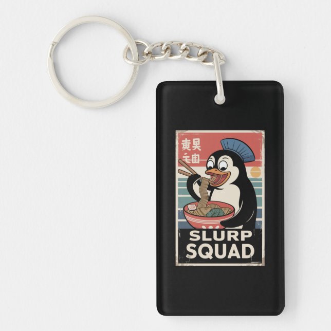 Penguin Eating Ramen Funny Slurp Squad Key Ring (Front)