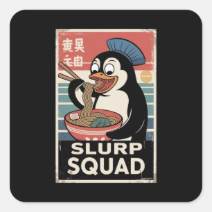 Penguin Eating Ramen Funny Slurp Squad Square Sticker