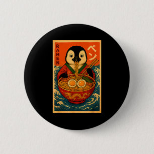 Penguin Eating Ramen Japanese Noodles Funny  6 Cm Round Badge