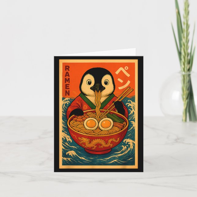 Penguin Eating Ramen Japanese Noodles Funny  Card (Front)