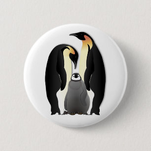 penguin family 6 cm round badge