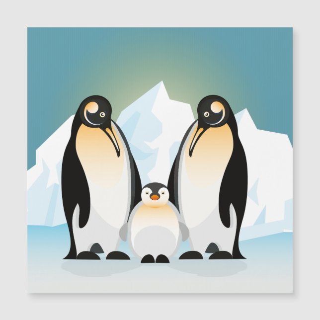 Penguin family against the icebergs (Front)