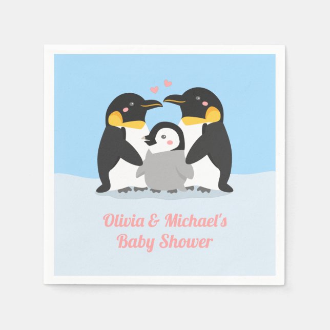Penguin Family Baby Shower Party Supplies Decor Napkin (Front)