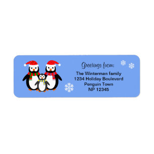 Penguin family editable text blue christmas