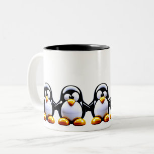 Penguin Family Holding Hands Two-Tone Coffee Mug