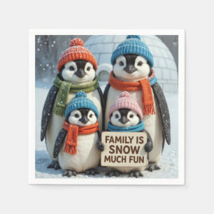 Penguin Family In Snowflakes Napkin