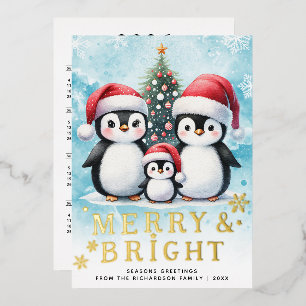 Penguin Family Merry & Bright Blue Red Christmas
