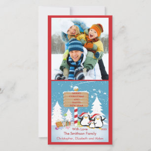 Penguin Family Of 3 Holiday Christmas Photo Card