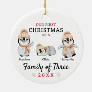 Penguin Family of Three First Christmas Ceramic Tree Decoration