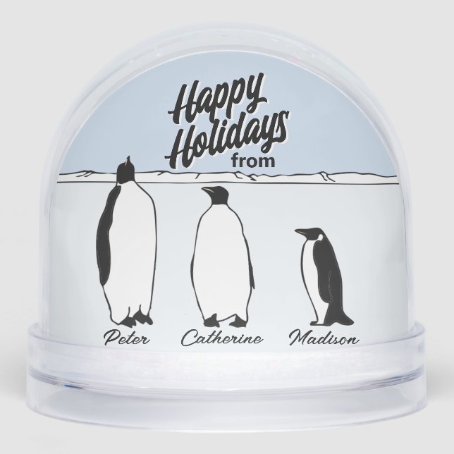 Penguin Family Personalised Christmas Snow Globe (Front)