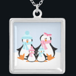 Penguin Family Silver Plated Necklace<br><div class="desc">Customisable pendant.</div>