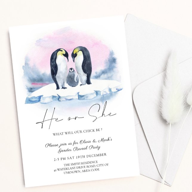 Penguin Family Winter Christmas Gender Reveal Invitation (Creator Uploaded)