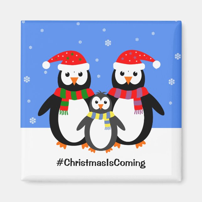 Penguin family your text christmas magnet (Front)