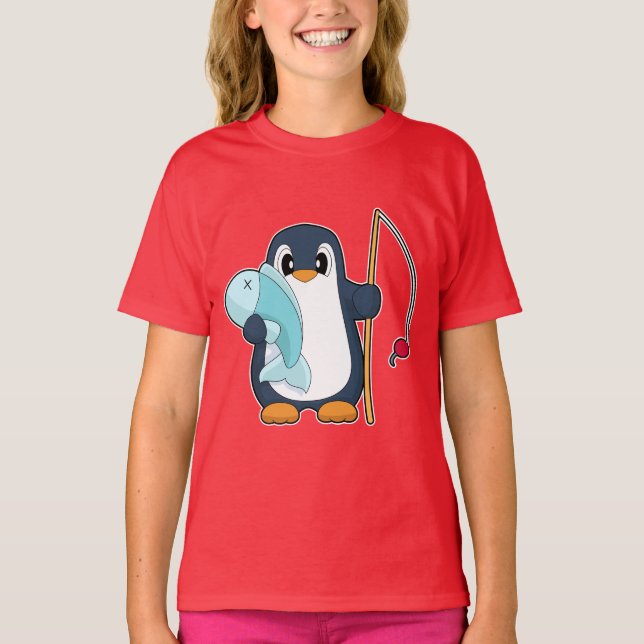 Penguin Fisher Fish Fishing T-Shirt (Front)