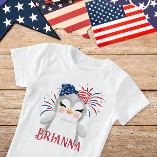 Penguin Flag Hair Tie and Fireworks Personalised  T-Shirt