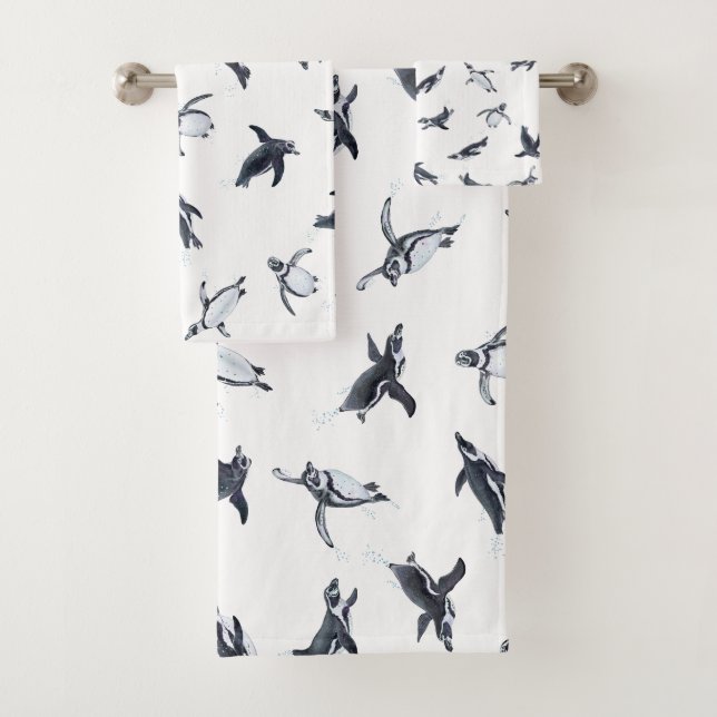 Penguin Flight Squad | Ocean Art Design Bath Towel Set (Insitu)