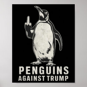 Penguin Flippers Up Middle Finger Penguins Against Poster