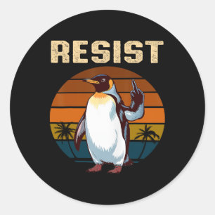 Penguin Flippers Up Resist Funny Penguins Against Classic Round Sticker