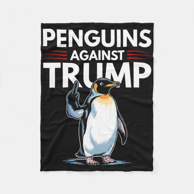 Penguin Flippers Up Resist Funny Penguins Against  Fleece Blanket (Front)