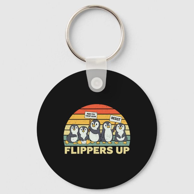 Penguin Flippers Up Resist Funny Penguins Against  Key Ring (Front)