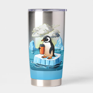 Penguin Floating On Iceberg Holding  Insulated Tumbler
