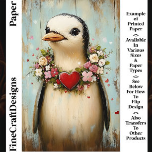 Penguin, Floral Heart Garland CH7 Scrapbook Paper