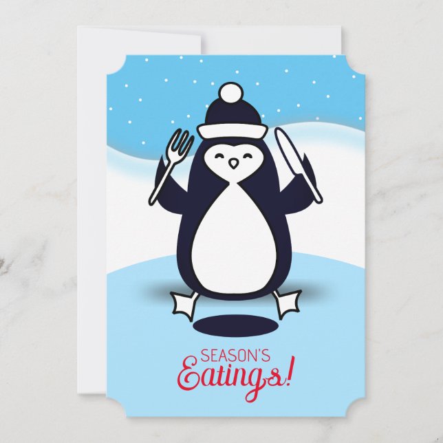 Penguin fork fishing Christmas from the kitchen of Holiday Card (Front)