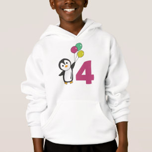 Penguin Fourth Birthday Balloons For Kids Hoodie