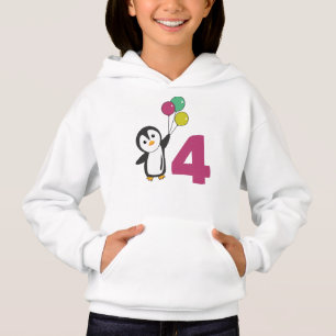 Penguin Fourth Birthday Balloons For Kids Hoodie