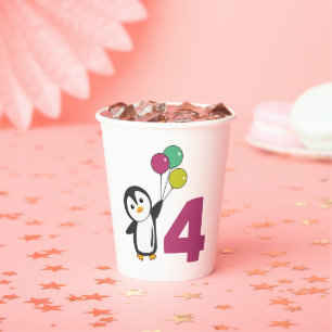 Penguin Fourth Birthday Balloons For Kids Paper Cu Cups