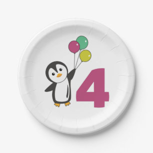 Penguin Fourth Birthday Balloons For Kids Paper Pl Plate