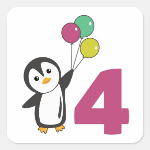 Penguin Fourth Birthday Balloons For Kids Square S Sticker